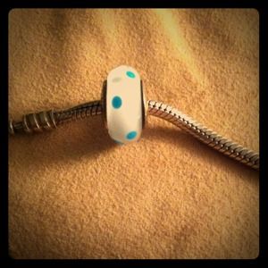 White & turquoise dot Murano glass pandora bead