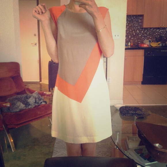 Ivory, gray and coral shift dress!