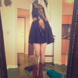 Little black lace skater dress