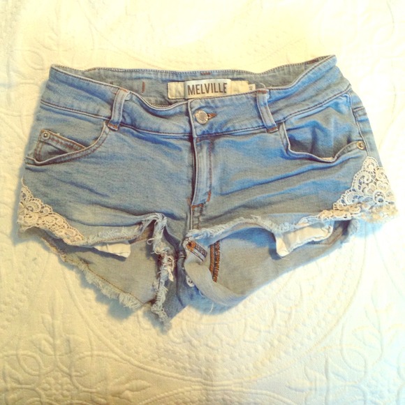 Denim brandy shorts with lace on the sides