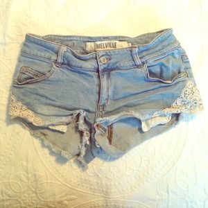 Denim brandy shorts with lace on the sides
