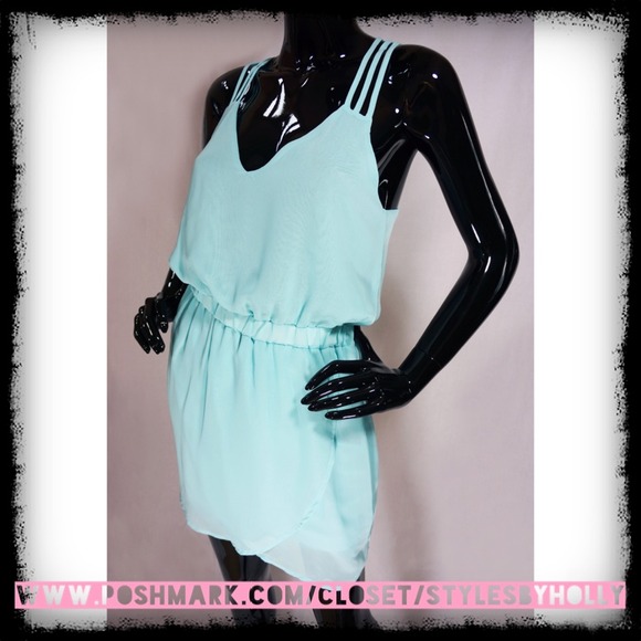 XX SOLD XX Aqua Chiffon Blouson Dress NWOT