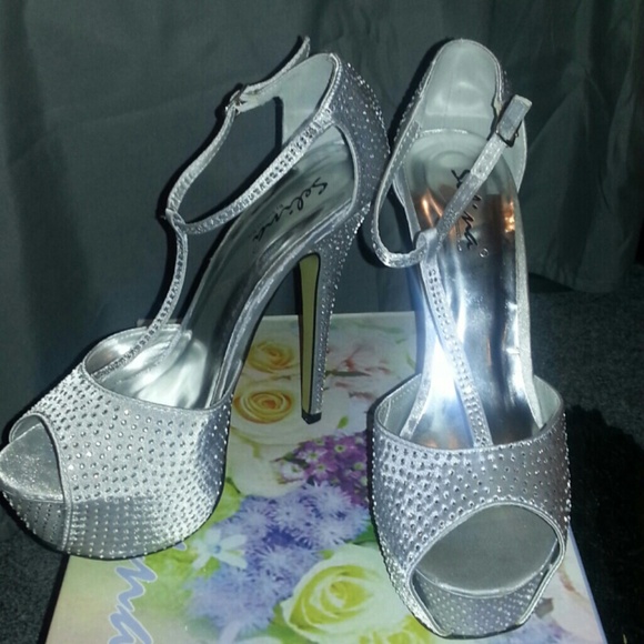 Silver high heels with Rhinestones