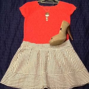 Gray and white striped mini skirt