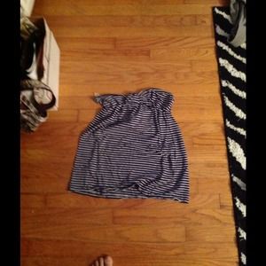Blue and white striped strapless shirt