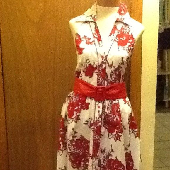 Red with gray outline pin up girl dress