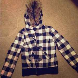 Black & white checkered coat.