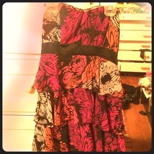 This is a strapless, abstract butterfly dress