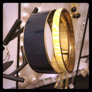 JCrew navy and yellow zebra posting bangles