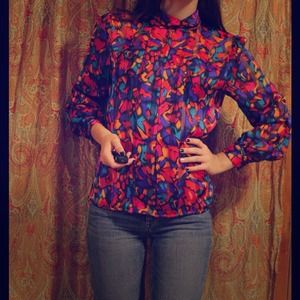 80's style silky shirt  color burst