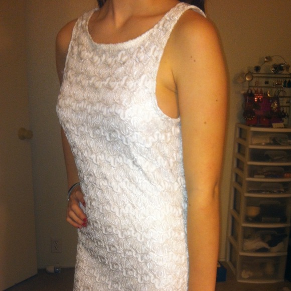 White dress, orange tshirt and satin floral top