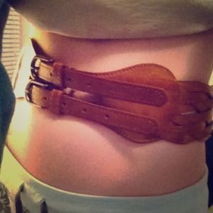 Cognac Double Buckle Braided Leather Belt