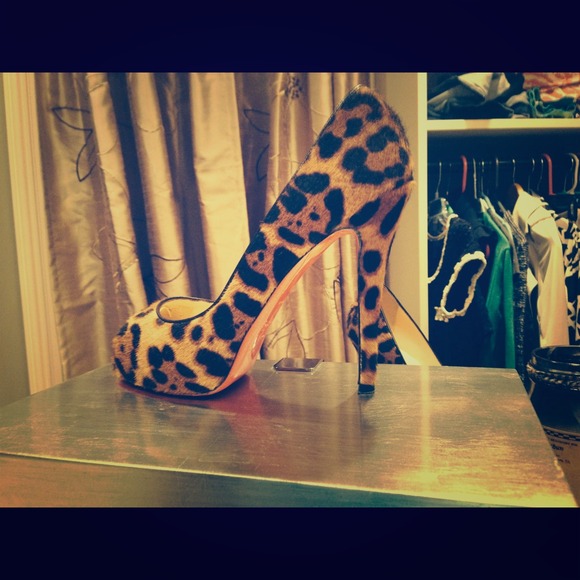 Christian Louboutin Leopard Peep Toe Heels Size 38 - Picture 1 of 4