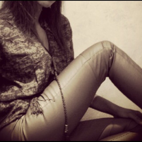 Olive synthetic leather pants