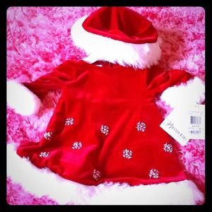 *Red & white Santa dress w/ matching hat 3-6M*