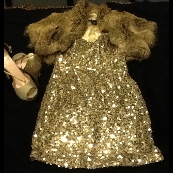 Strapless gold sequin dress