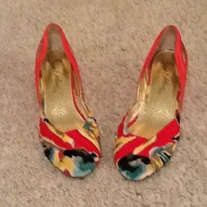 Sam Edelman peep toe red/multi color wedges