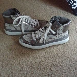 High top silver coach sneakers
