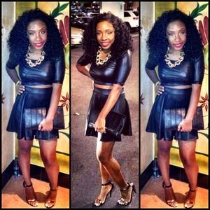 Black Faux Leather Skirt Set