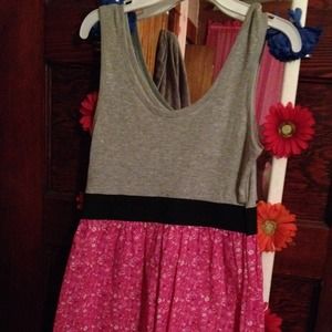 Gray black and pink flowered summer dress