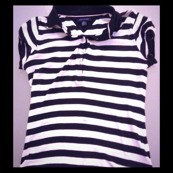 Tommy Hilfiger Black & White Striped Collared Top - Picture 1 of 3