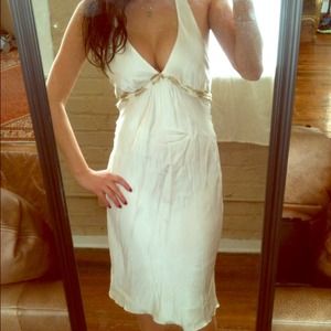 Creamy white silk halter dress