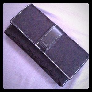 Coach Black Jacquard Signature Checkbook Wallet