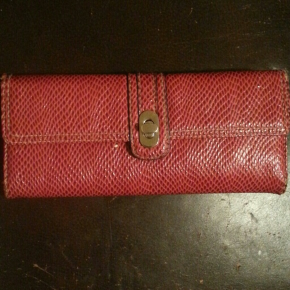 Red leather faux snakeskin wallet