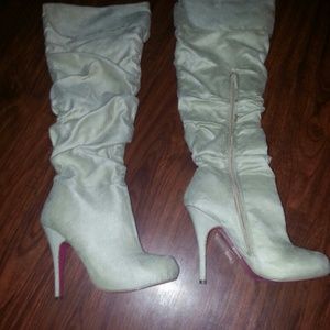 Light tan cream knee high boots