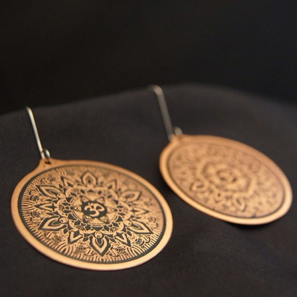 Etched Copper Mandala Om Mandala Earrings