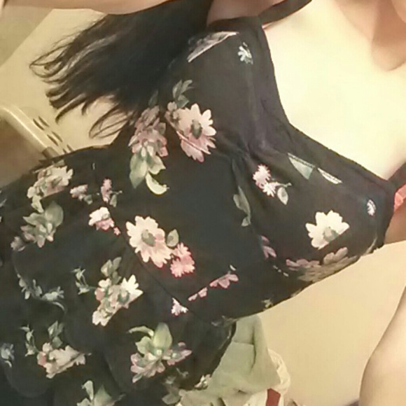Navy blue floral peplum tank