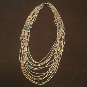 Silver and blue bead necklace.