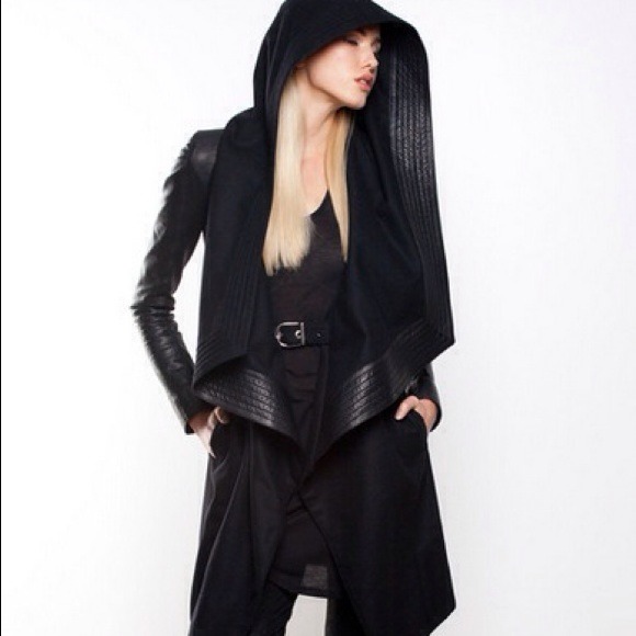 Hooded Black Wool Coat- by Skingraft Designs NWT