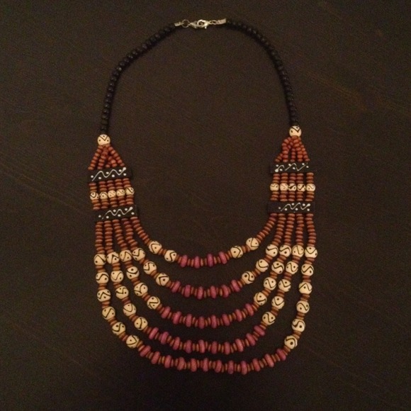 Wooden bead, African style necklace.