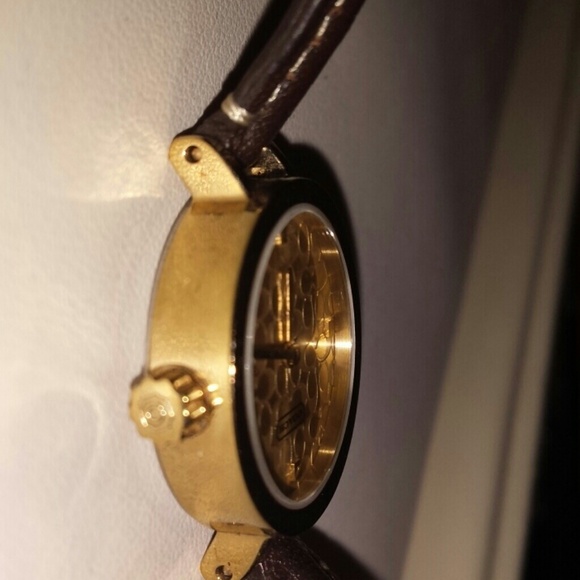 Coach gold face watch with brown leather band main image 2