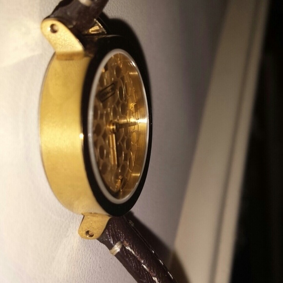 Coach gold face watch with brown leather band main image 3