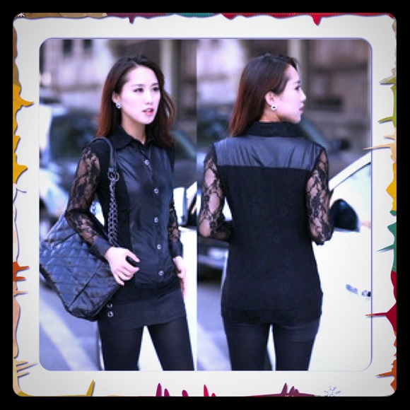 ⚠️reduced!⚠️Long- Sleeve Faux leather /lace top .