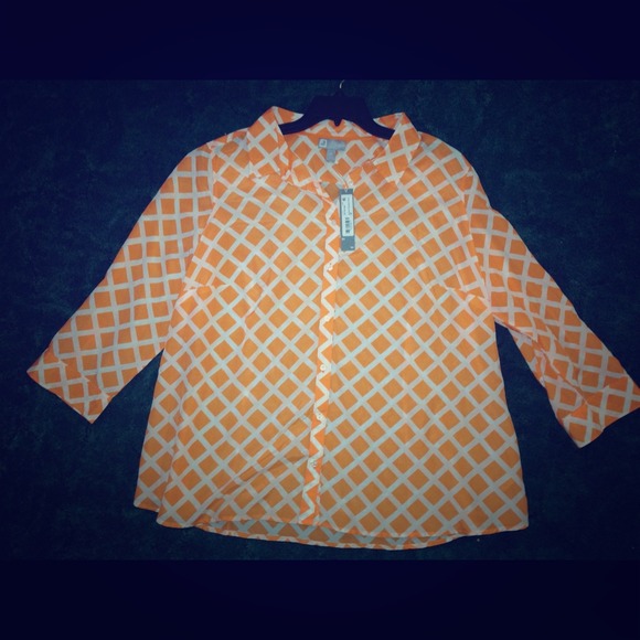 JcPenney Plus Size Orange&White Shirt. Size 3X NWT