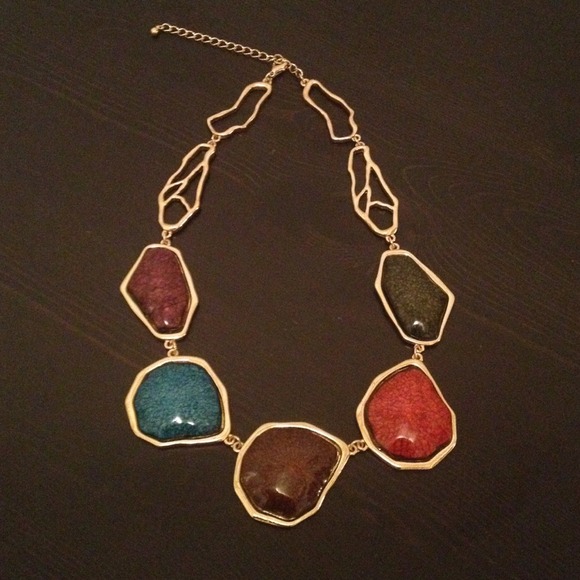 Colorful statement necklace, costume jewelry.