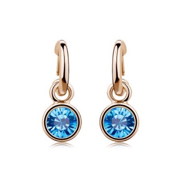 Blue Gold Plated Earrings with Austrian Crystals - Picture 1 of 1