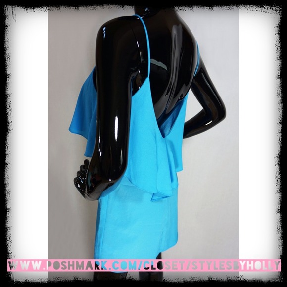 XX SOLD XX Blue Drop Back Flutter Shift Dress NWOT