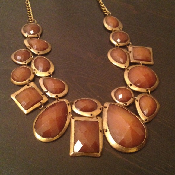 Brown and gold colored statement necklace