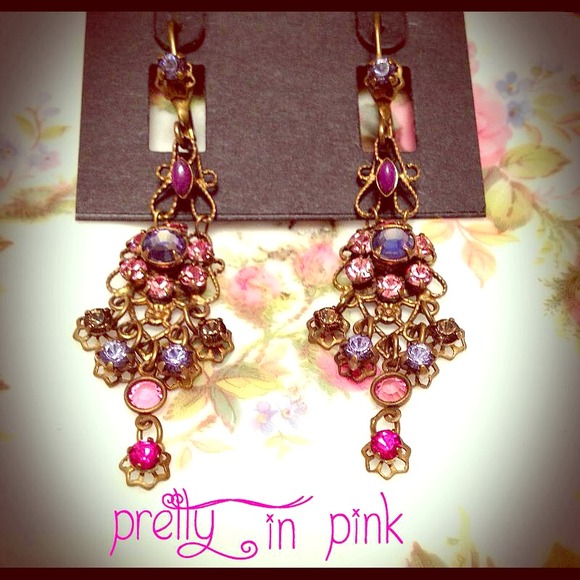 Lilac and pink stone chandelier earrings