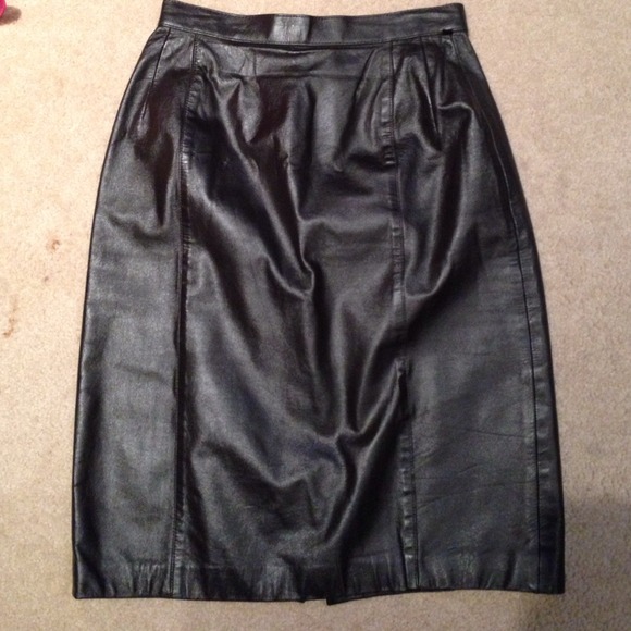 Vintage Brown Leather High Waist Pencil skirt