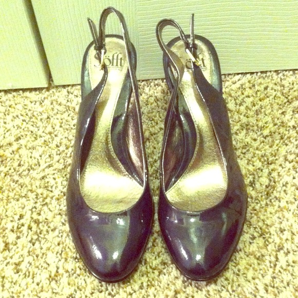 Shiny Navy Sofft Sling-Back Heels
