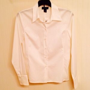 White Long Sleeve Button Down Ann Taylor Blouse