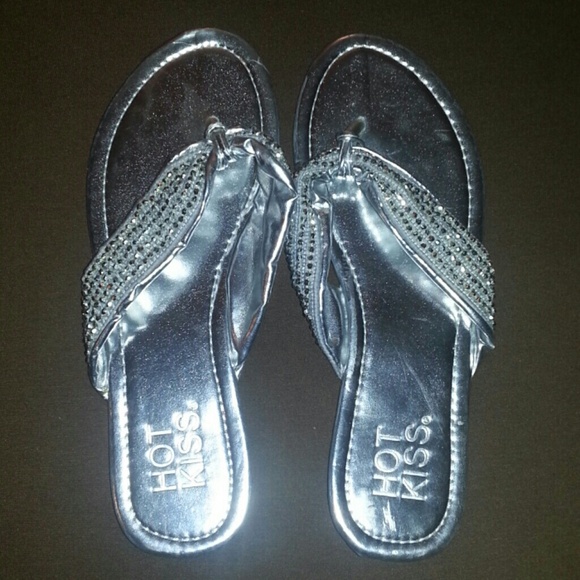 Metallic silver beaded sandals (never worn)