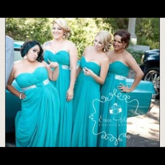 Turquoise Long Fancy Dress - Picture 2 of 2