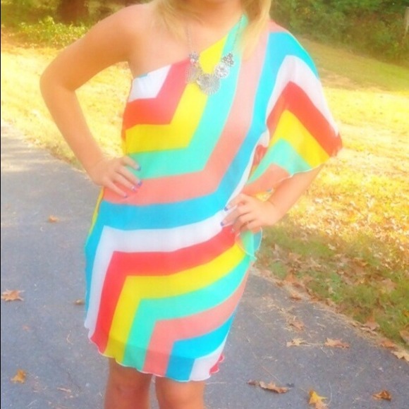 Multi Color one shoulder dress