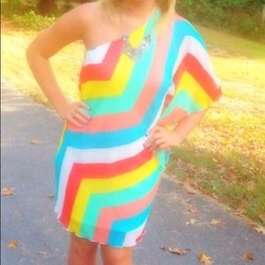 Multi Color one shoulder dress